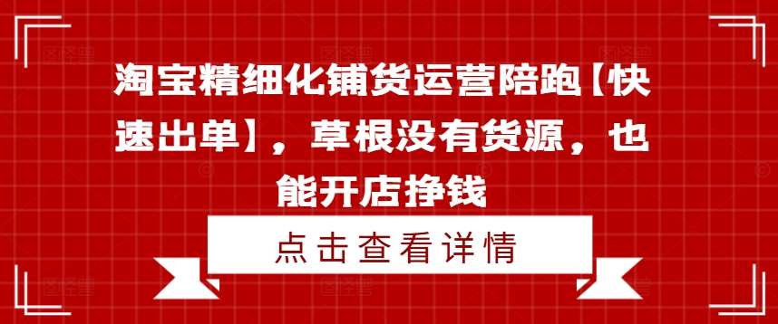 淘宝精细化铺货运营陪跑【快速出单】，草根没有货源，也能开店挣钱插图零零网创资源网