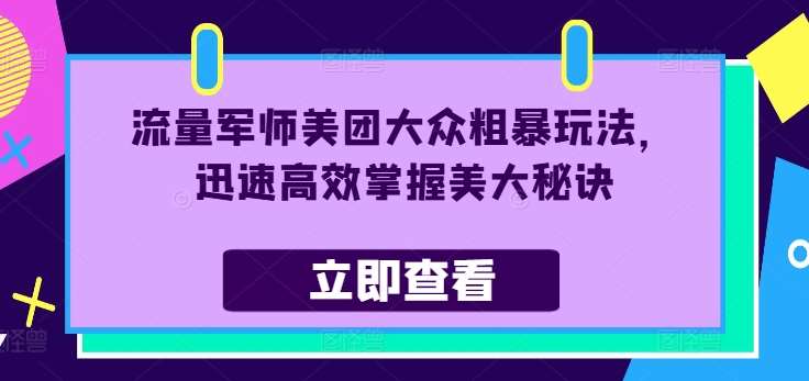 流量军师美团大众粗暴玩法，迅速高效掌握美大秘诀插图零零网创资源网