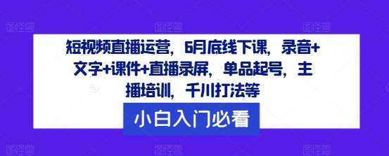 短视频直播运营，6月底线下课，录音+文字+课件+直播录屏，单品起号，主播培训，千川打法等插图零零网创资源网