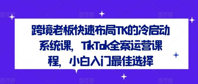 跨境老板快速布局TK的冷启动系统课，TikTok全案运营课程，小白入门最佳选择插图零零网创资源网