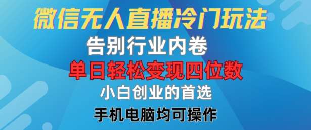 微信无人直播冷门玩法，告别行业内卷，单日轻松变现四位数，小白的创业首选【揭秘】插图零零网创资源网