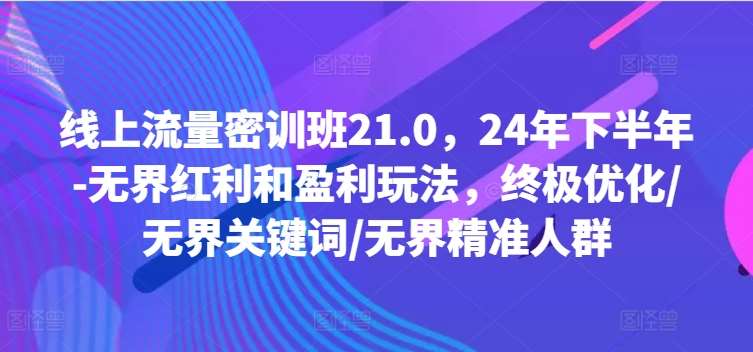 线上流量密训班21.0，24年下半年-无界红利和盈利玩法，终极优化/无界关键词/无界精准人群插图零零网创资源网