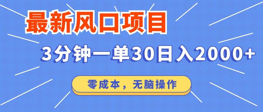 （12272期）最新风口项目操作，3分钟一单30。日入2000左右，零成本，无脑操作。插图零零网创资源网