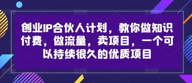 创业IP合伙人计划，教你做知识付费，做流量，卖项目，一个可以持续很久的优质项目插图零零网创资源网