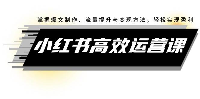 （12369期）小红书高效运营课：掌握爆文制作、流量提升与变现方法，轻松实现盈利插图零零网创资源网