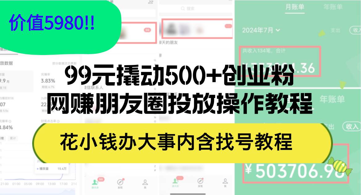 （12431期）99元撬动500+创业粉，网赚朋友圈投放操作教程价值5980！花小钱办大事内…插图零零网创资源网