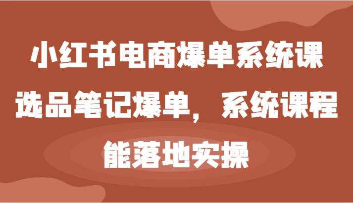 小红书电商爆单系统课-选品笔记爆单，系统课程，能落地实操插图零零网创资源网