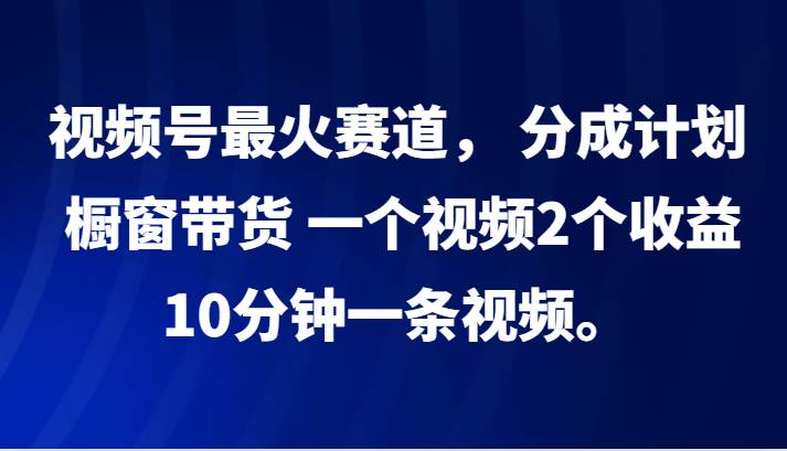 视频号最火赛道， 分成计划， 橱窗带货，一个视频2个收益，10分钟一条视频。插图零零网创资源网