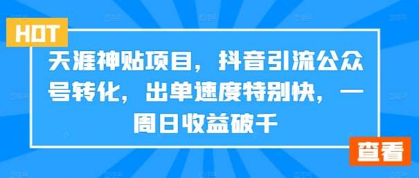 天涯神贴项目，抖音引流公众号转化，出单速度特别快，一周日收益破千插图零零网创资源网