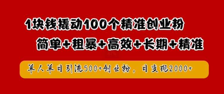 1块钱撬动100个精准创业粉，简单粗暴高效长期精准，单人单日引流500+创业粉，日变现2k【揭秘】插图零零网创资源网