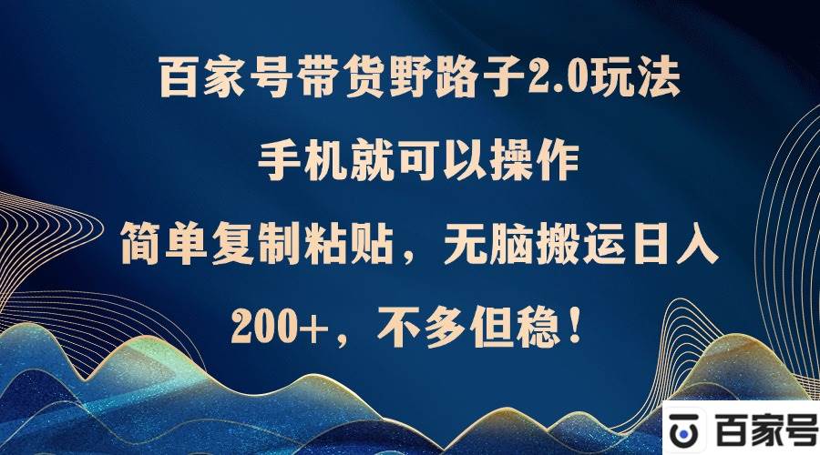 （12804期）百家号带货野路子2.0玩法，手机就可以操作，简单复制粘贴，无脑搬运日…插图零零网创资源网