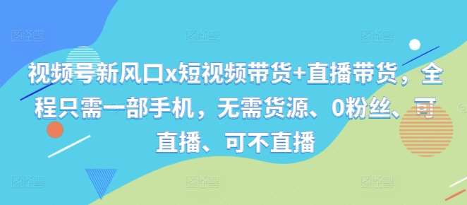 视频号新风口x短视频带货+直播带货，全程只需一部手机，无需货源、0粉丝、可直播、可不直播插图零零网创资源网