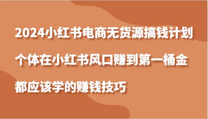 2024小红书电商无货源搞钱计划，个体在小红书风口赚到第一桶金应该学的赚钱技巧插图零零网创资源网