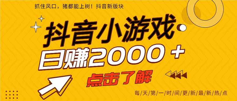 （14319期）抖音小游戏，最新风口项目，亲测单游戏2000+感兴趣点击了解。插图零零网创资源网-最新赚钱项目