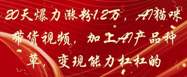 20天爆力涨粉1.2W，AI猫咪带货视频，加上AI产品种草，变现能力杠杠的插图零零网创资源网-最新赚钱项目
