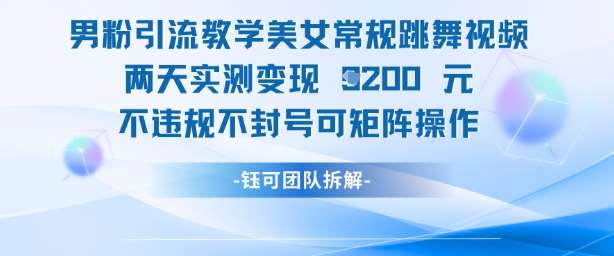 男粉引流教学美女常规跳舞视频两天实测变现1k+，不违规不封号可矩阵操作插图零零网创资源网-最新赚钱项目