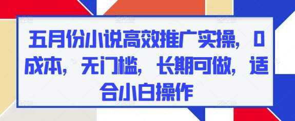 五月份小说高效推广实操，0成本，无门槛，长期可做，适合小白操作插图零零网创资源网-最新赚钱项目