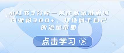 小红书3分钟一条作品精准引流创业粉300+，打造属于自己的流量帝国插图零零网创资源网-最新赚钱项目