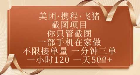 飞猪美团截图项目，你只管截图，一部手机在家做，正规平台无套路，一天5张+【揭秘】插图零零网创资源网-最新赚钱项目