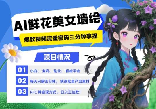 AI+墙绘+美女+鲜花，2025最火流量密码，小白三分钟学会，N种变现渠道，月入五位数插图零零网创资源网-最新赚钱项目