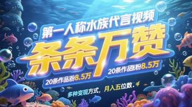 第一人称水族代言视频，条条万赞，20条作品涨粉7.8W，多种变现方式月入五位数插图零零网创资源网-最新赚钱项目
