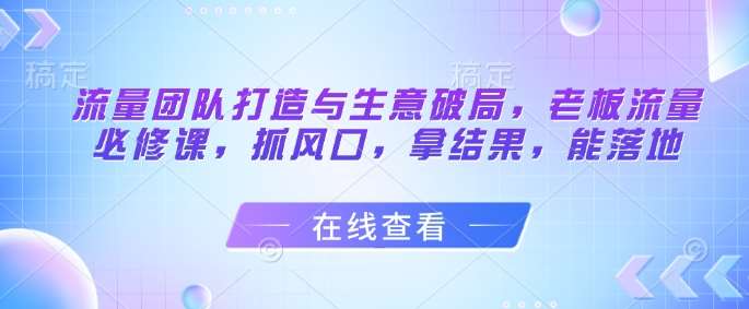 流量团队打造与生意破局，老板流量必修课，抓风口，拿结果，能落地插图零零网创资源网-最新赚钱项目