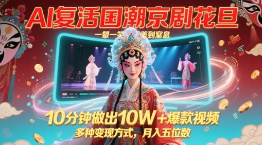 AI复活国潮京剧花旦，一颦一笑美到窒息，10分钟做出10W+爆款视频，多种变现方式，月入五位数插图零零网创资源网-最新赚钱项目