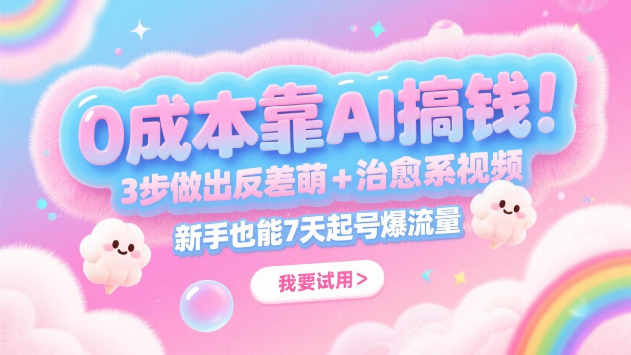 0成本靠AI搞钱！3步做出反差萌+治愈系视频，新手也能7天起号爆流量，月入5位数插图零零网创资源网-最新赚钱项目