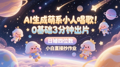 AI生成萌系小人唱歌，0基础3分钟出片，28个作品涨粉8.9W，单条最高19W赞，日入四位数，小白直接抄作业插图零零网创资源网-最新赚钱项目