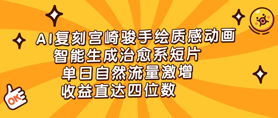 AI复刻宫崎骏手绘质感动画，智能生成治愈系短片，单日自然流量激增，收益直达四位数插图零零网创资源网-最新赚钱项目