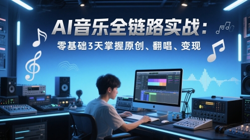 AI音乐全链路实战变现课：零基础3天掌握原创、翻唱、变现插图零零网创资源网-最新赚钱项目