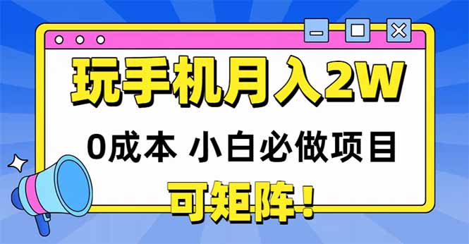（14879期）玩玩手机月入20000+，0成本小白必做项目，可矩阵插图零零网创资源网-最新赚钱项目
