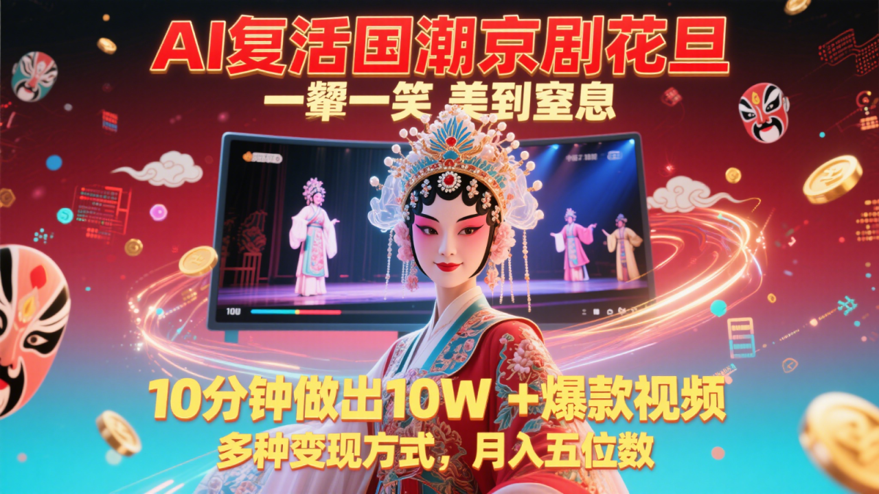 AI复活国潮京剧花旦，一颦一笑美到窒息，10分钟做出10W+爆款视频，多种变现方式插图零零网创资源网-最新赚钱项目