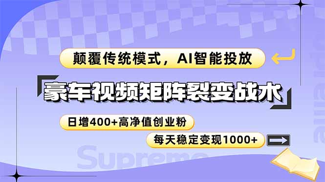 （14903期）豪车视频矩阵裂变战术，颠覆传统模式，AI智能投放，日增400+高净值创业…插图零零网创资源网-最新赚钱项目