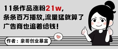 11条作品涨粉21W，条条百W播放，流量猛就算了，广告商也追着给钱插图零零网创资源网-最新赚钱项目