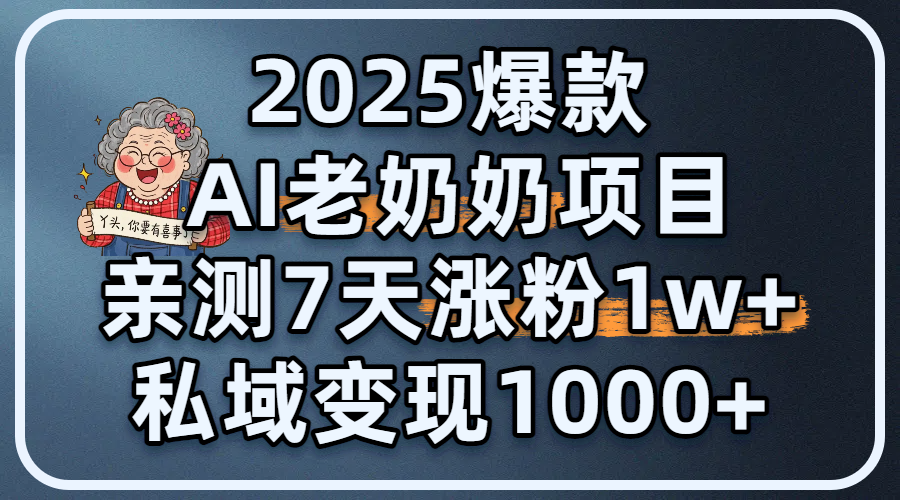 2025爆款 AI 老奶奶项目：亲测 7 天涨粉 1W+，私域变现 1000+插图零零网创资源网-最新赚钱项目