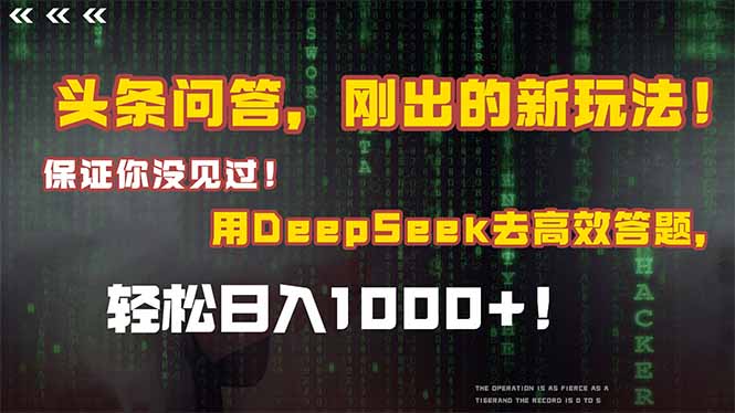 （14957期）头条问答，刚出的新玩法！保证你没见过！结合Deepseek高效答题，轻松日…插图零零网创资源网-最新赚钱项目