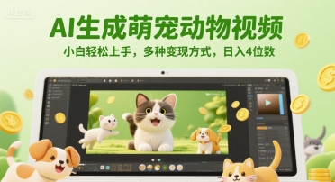 AI生成萌宠动物视频，小白轻松上手，多种变现方式，日入4位数插图零零网创资源网-最新赚钱项目