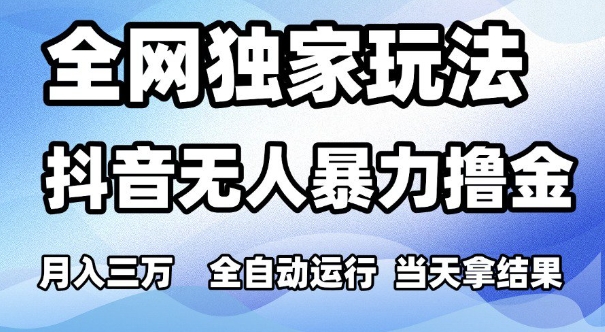 全网独家玩法，抖音无人暴力撸金，月入3W，全自动运行，当天拿结果，可矩阵【揭秘】插图零零网创资源网-最新赚钱项目