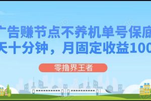 刷广告赚节点，每天十分钟单号保底5+，可多号批量操作，月固定收益1000+