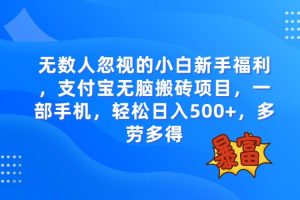 （7830期）无数人忽视的项目，支付宝无脑搬砖项目，一部手机即可操作，轻松日入500+