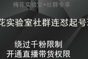 梅花实验室社群连怼起号玩法，视频号绕过千粉限制，开通直播带货权限【揭秘】