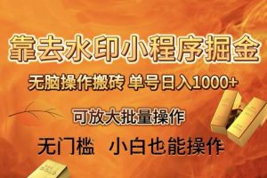 靠去水印小程序无脑操作搬砖，单号日入1000+保姆级教程可放大批量操作【揭秘】