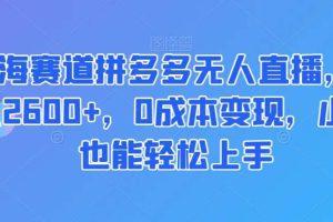 蓝海赛道拼多多无人直播，日入2600+，0成本变现，小白也能轻松上手【揭秘】