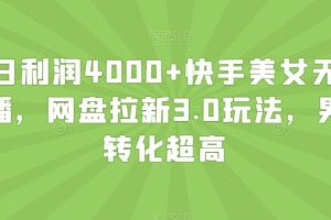 单日利润4000+快手美女无人挂播，网盘拉新3.0玩法，男粉转化超高【揭秘】