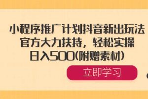 （8532期）小程序推广计划抖音新出玩法，官方大力扶持，轻松实操，日入500(附赠素材)