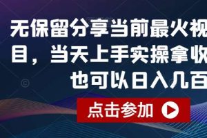 无保留分享当前最火视频号项目，当天上手实操拿收益，你也可以日入几百【揭秘】