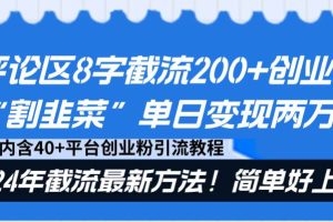 （8771期）评论区8字截流200+创业粉“割韭菜”单日变现两万+24年截流最新方法！