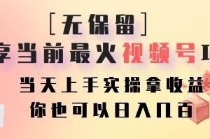 无保留分享当前最火视频号项目，当天上手实操拿收益，你也可以日入几百