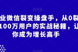 企业微信裂变操盘手，从0裂变100万用户的实战秘籍，让你成为增长高手